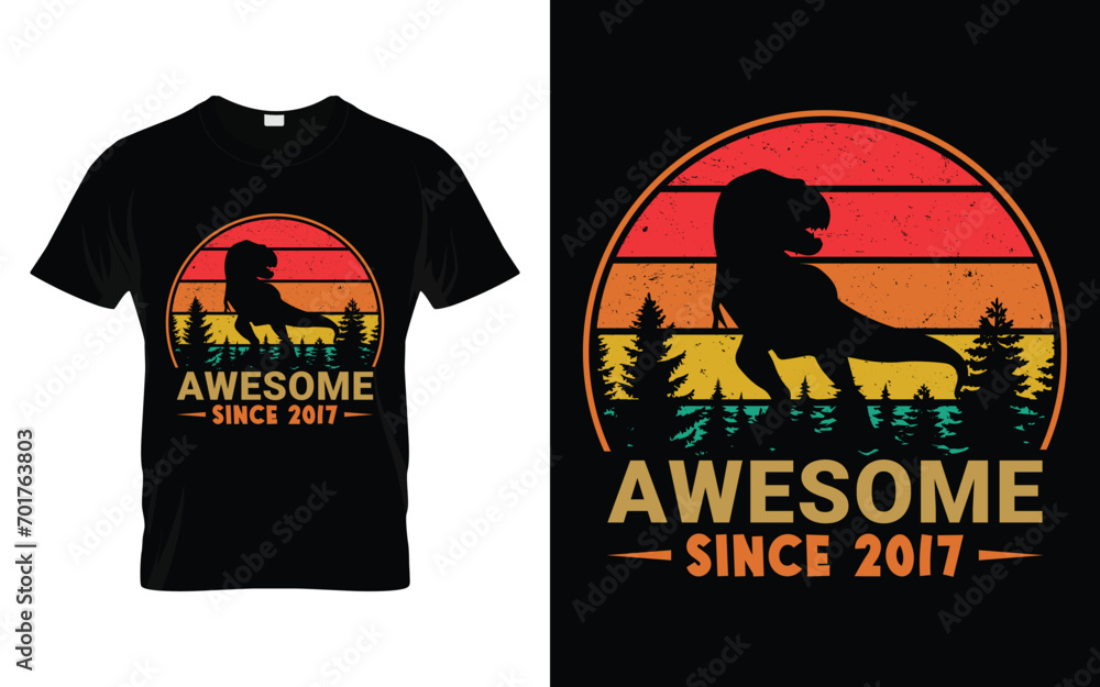 Awesome Since 2017 Birthday Boys Girls Dinosaur T Rex Retro Vintage Happy Birthday T-Shirt Awesome Since 2017 Birthday Boys Girls Dinosaur T Rex Retro Vintage Happy Birthday T-Shirt