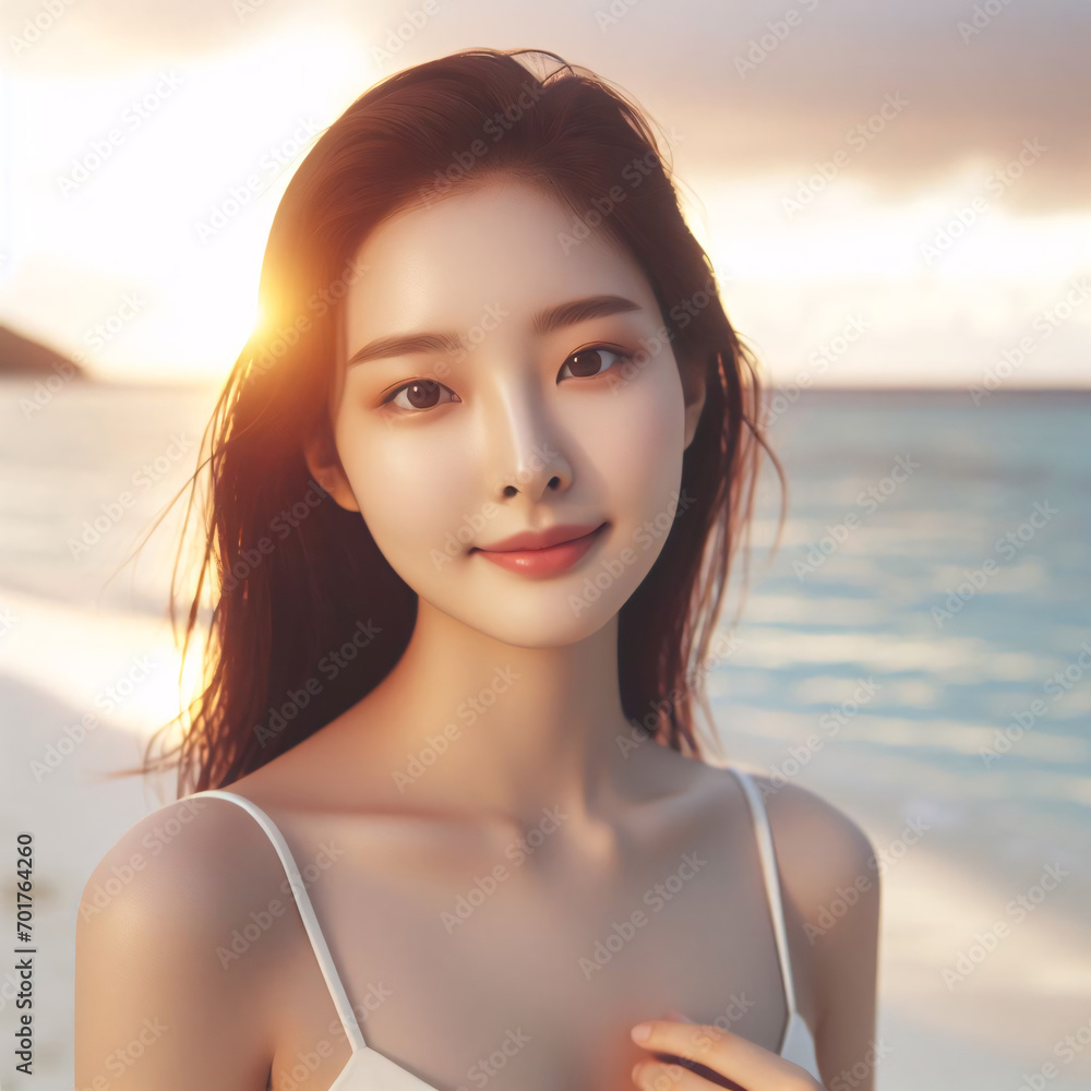 A beautiful Korean woman on the beach