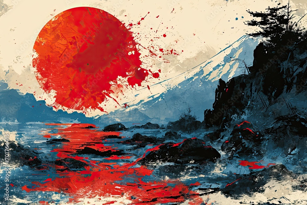The picture of japanese flag with red sun on white background The picture of japanese flag with red sun on white background