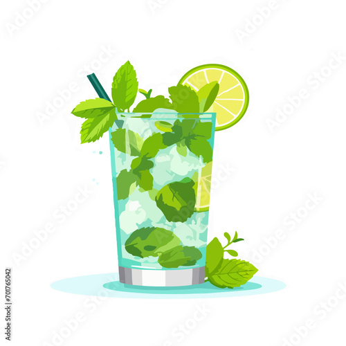 Mojito summer refreshing cocktail with ice lime and mint vector