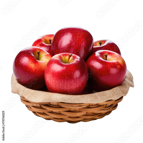 red Apples in a basket isolate on transparent background, png file