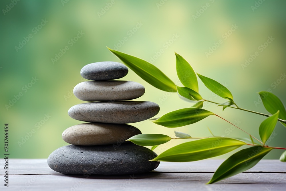 perfectly balanced stacked stones set against a light green background perfectly balanced stacked stones set against a light green background