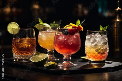 Set of various cocktails
