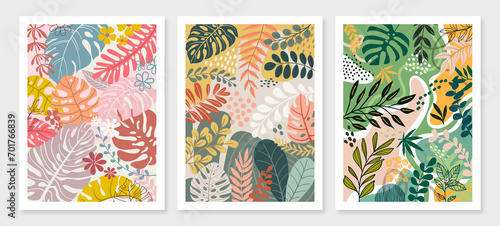 Set background with beautiful.background for design. Colorful background with tropical plants