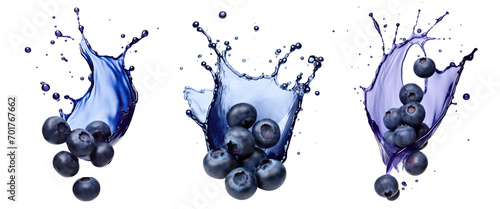 Set of blueberry juice isolated on transparent background.