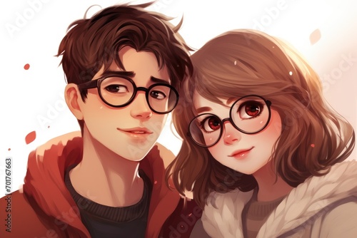 Portrait of a cute cartoon couple