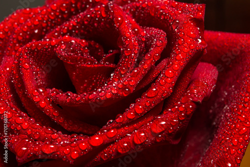 water drops on red rose close up