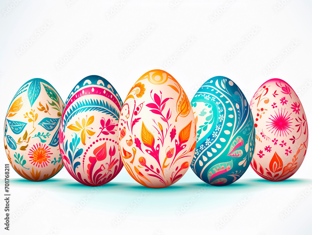 Fototapeta premium Easter eggs with floral ornament on white background