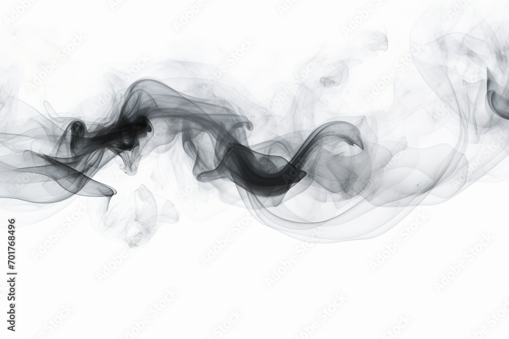 Black smoke isolated on white background. Ai generated.