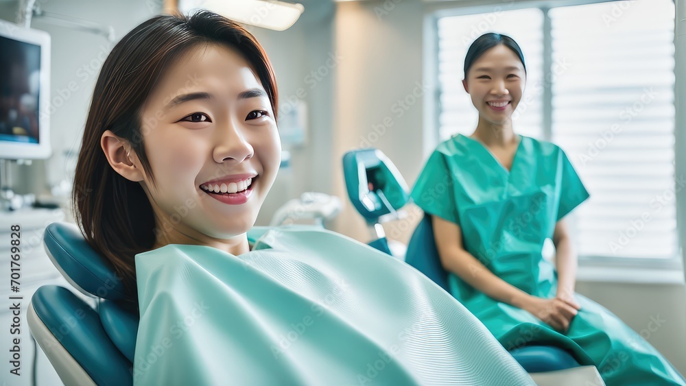 Obraz premium A girl smiles in the dentist's office