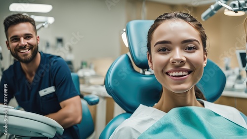 A girl smiles in the dentist's office