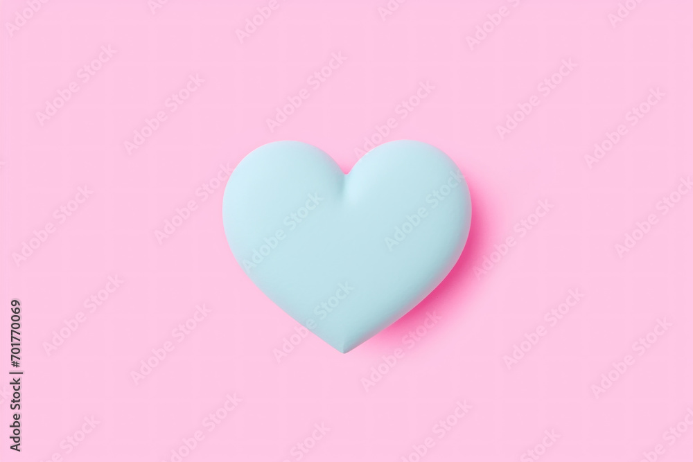 Minimalist pastel blue heart on a pink backdrop.