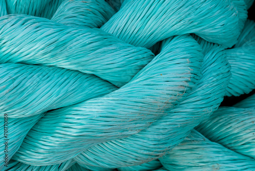 Close-up of blue green polypropylene rope photo