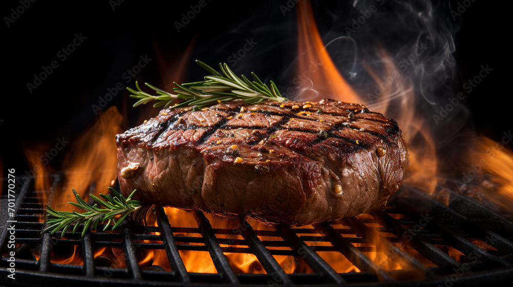 Sizzling Beef Steak on the Grill with Flames: A Mouthwatering Culinary Experience in Outdoor Cooking Sizzling Beef Steak on the Grill with Flames: A Mouthwatering Culinary Experience in Outdoor Cooking