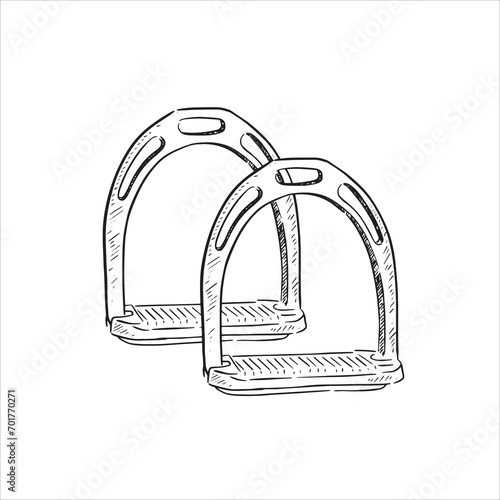 A line drawn illustration of two horse stirrups. Perfect for the equestrian lover. Digitally recreated and vectorised. 