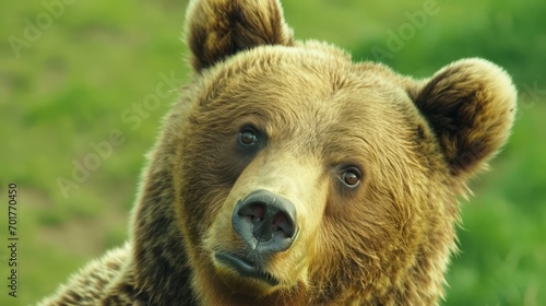 A brown bear, with a resplendent and proud bearing, is captured in a portrait, displaying its realistic brown fur.