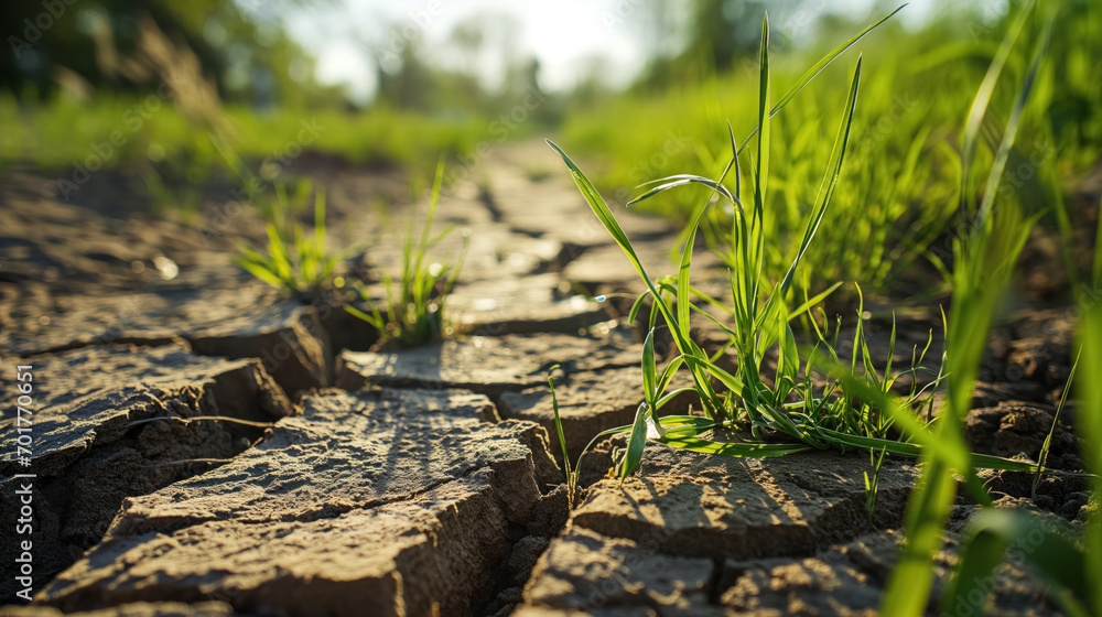 Grass sprouting through cracked earth. Grass sprouting through cracked earth.