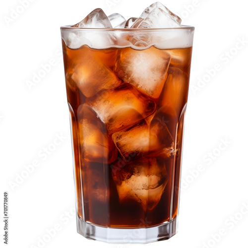 a glass of ice black coffee on a transparent background