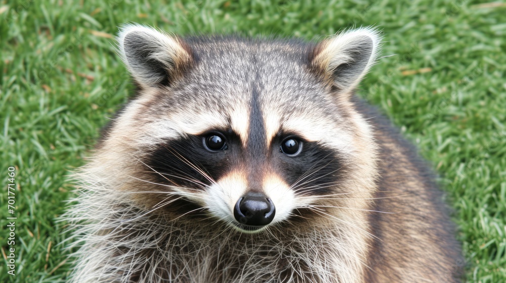 A detailed portrait captures a raccoon in the grass, its anthropomorphic features accentuated by formal clothes and a laser gun.