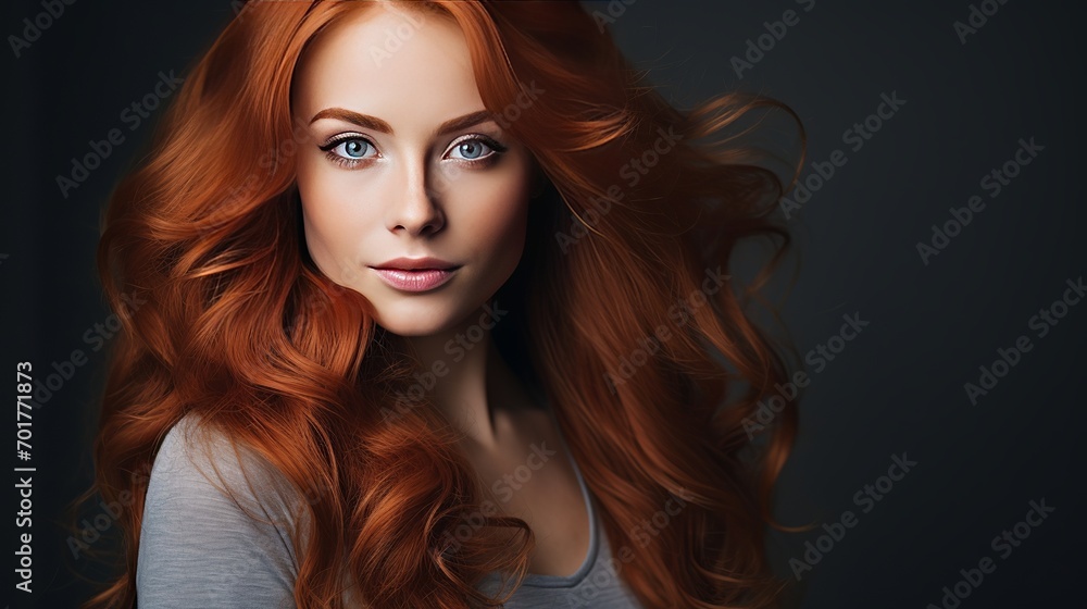 A picture of an attractive adult woman with long red hair.