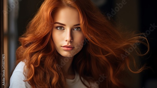 A picture of an attractive adult woman with long red hair.