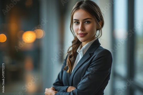 A confident lady in a business suit sealing a deal with a handshake in the office, business meeting image