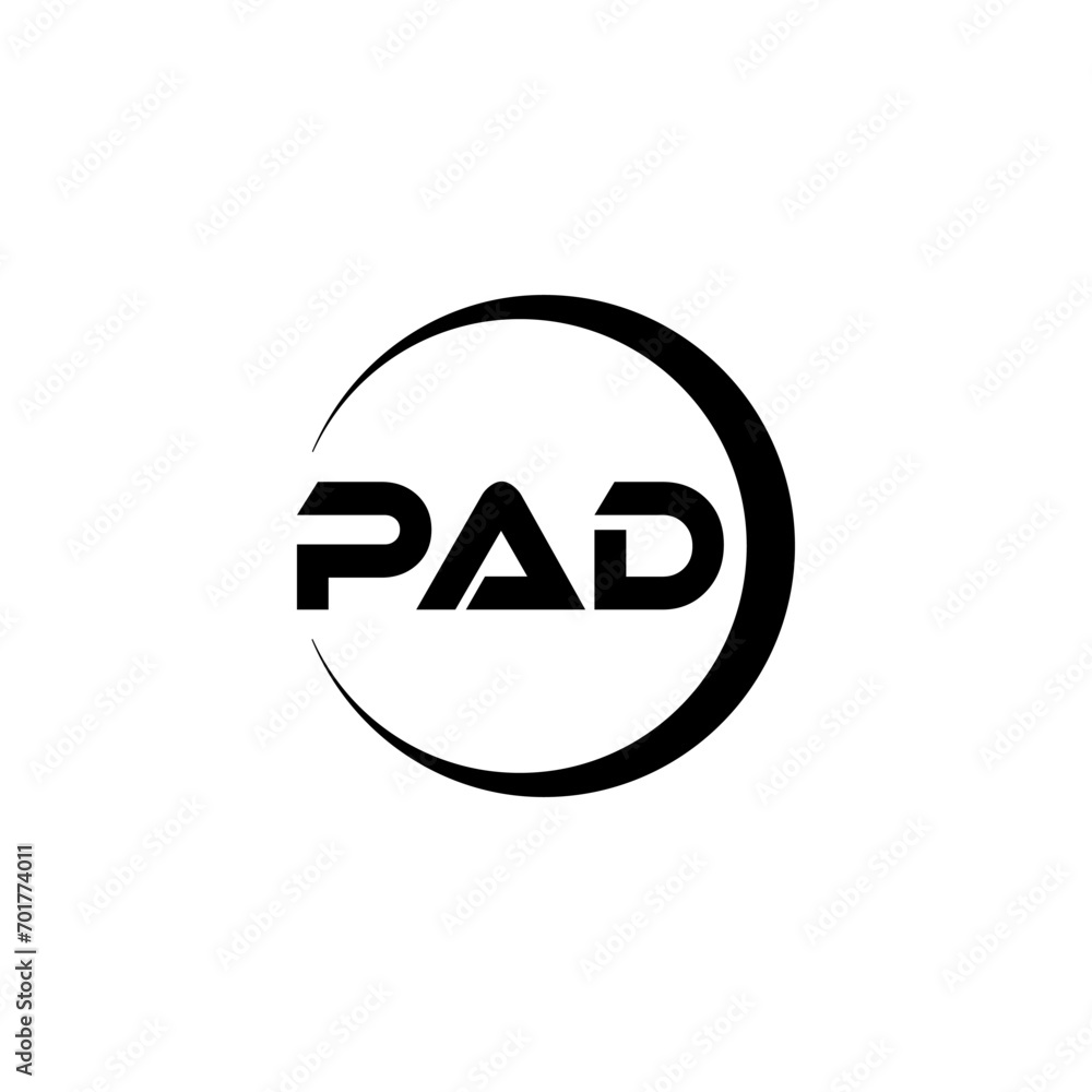 PAD letter logo design with white background in illustrator, cube logo, vector logo, modern alphabet font overlap style. calligraphy designs for logo, Poster, Invitation, etc.