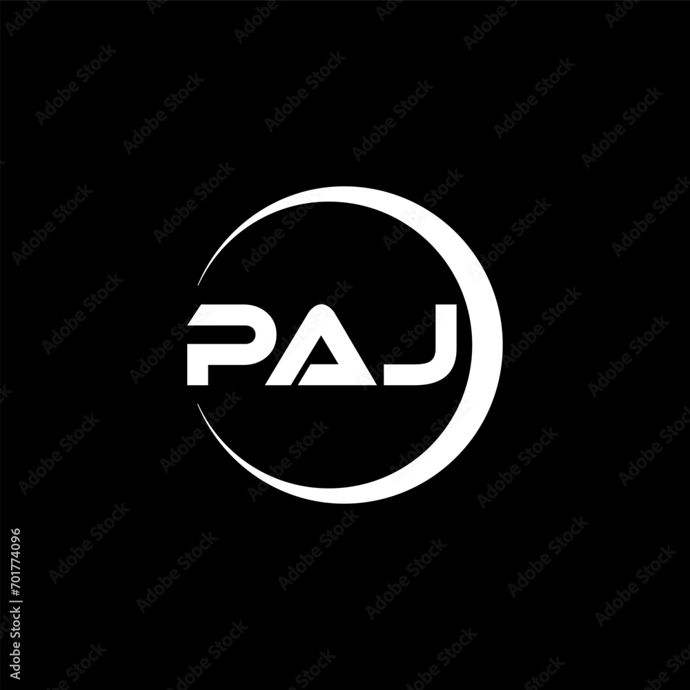 PAJ letter logo design with black background in illustrator, cube logo, vector logo, modern alphabet font overlap style. calligraphy designs for logo, Poster, Invitation, etc. PAJ letter logo design with black background in illustrator, cube logo, vector logo, modern alphabet font overlap style. calligraphy designs for logo, Poster, Invitation, etc.