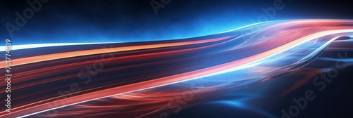 3d render motion line of speed and power or light trails. High-speed light with curve movement beam. 5G Technology fast and futuristic background. Abstract motion blur.