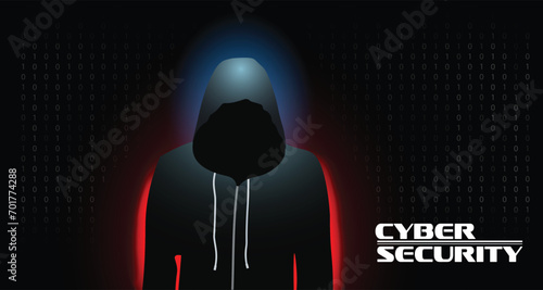 Anonymous Hacker In Front Of Binary Code Cyber Security vector poster