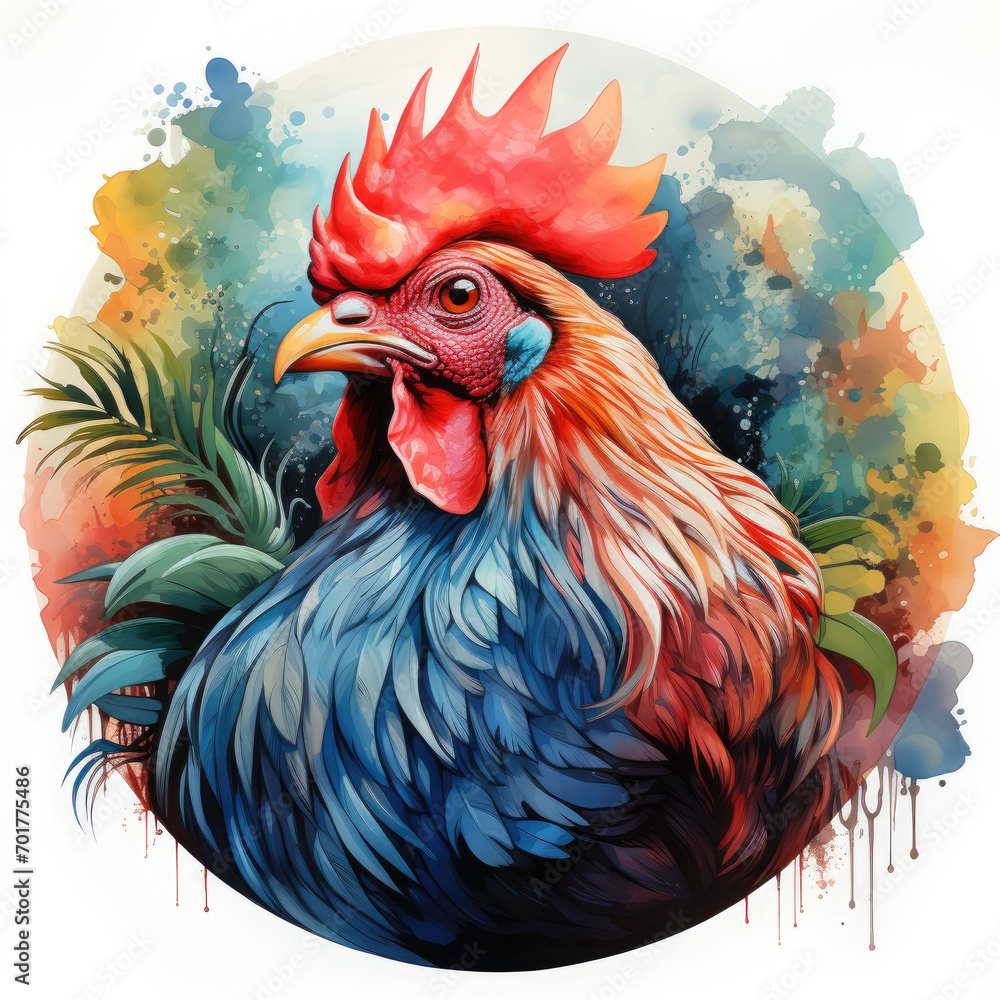 Fototapeta premium watercolor Chicken with Eggs clipart, Generative Ai
