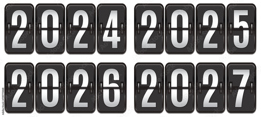 Volumetric board with the coming new year 2024. Set for four years. Color vector illustration Volumetric board with the coming new year 2024. Set for four years. Color vector illustration