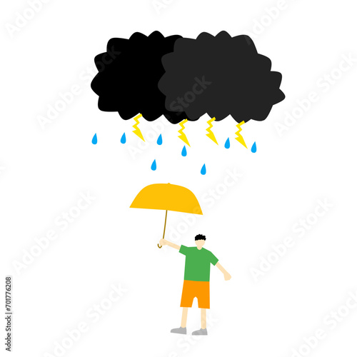 illustration of a person getting caught in the rain using an umbrella