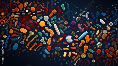 a large group of different colored objects on a black background with a white dot in the middle of the image.