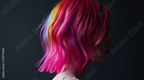 Woman with rainbow hair, Color brilliance, on a black background