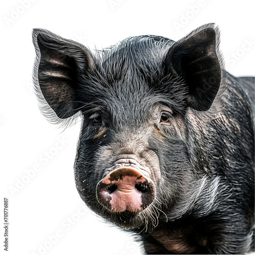 A close-up of the black haired pig