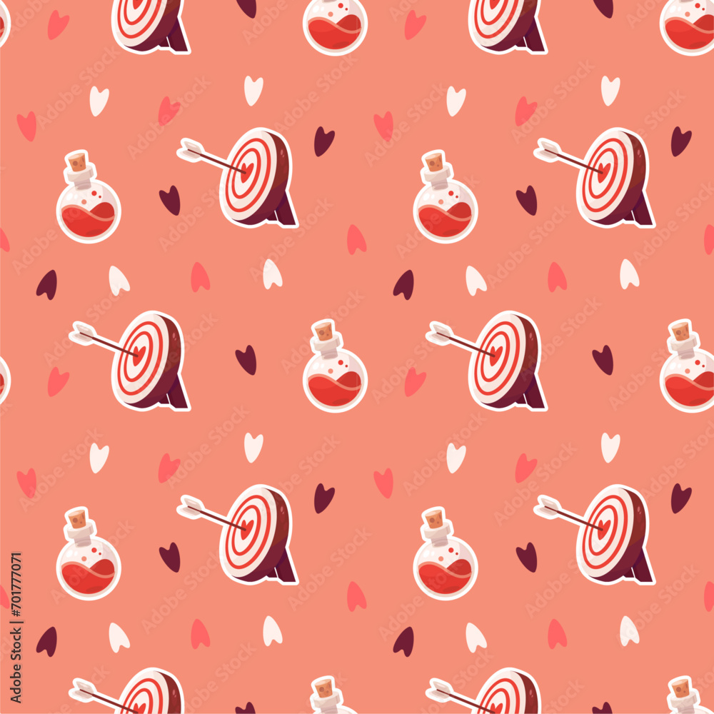 Seamless pattern with target and love potion Seamless pattern with target and love potion