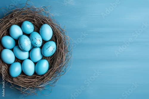 decorated Easter eggs against a cheerful blue backdrop photo