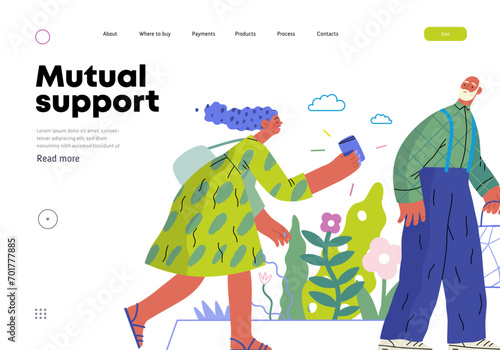 Mutual Support: Picking Up the Dropped Item -modern flat vector concept illustration of a woman who picked up a wallet lost by an elderly man Metaphor of voluntary, collaborative exchanges of services
