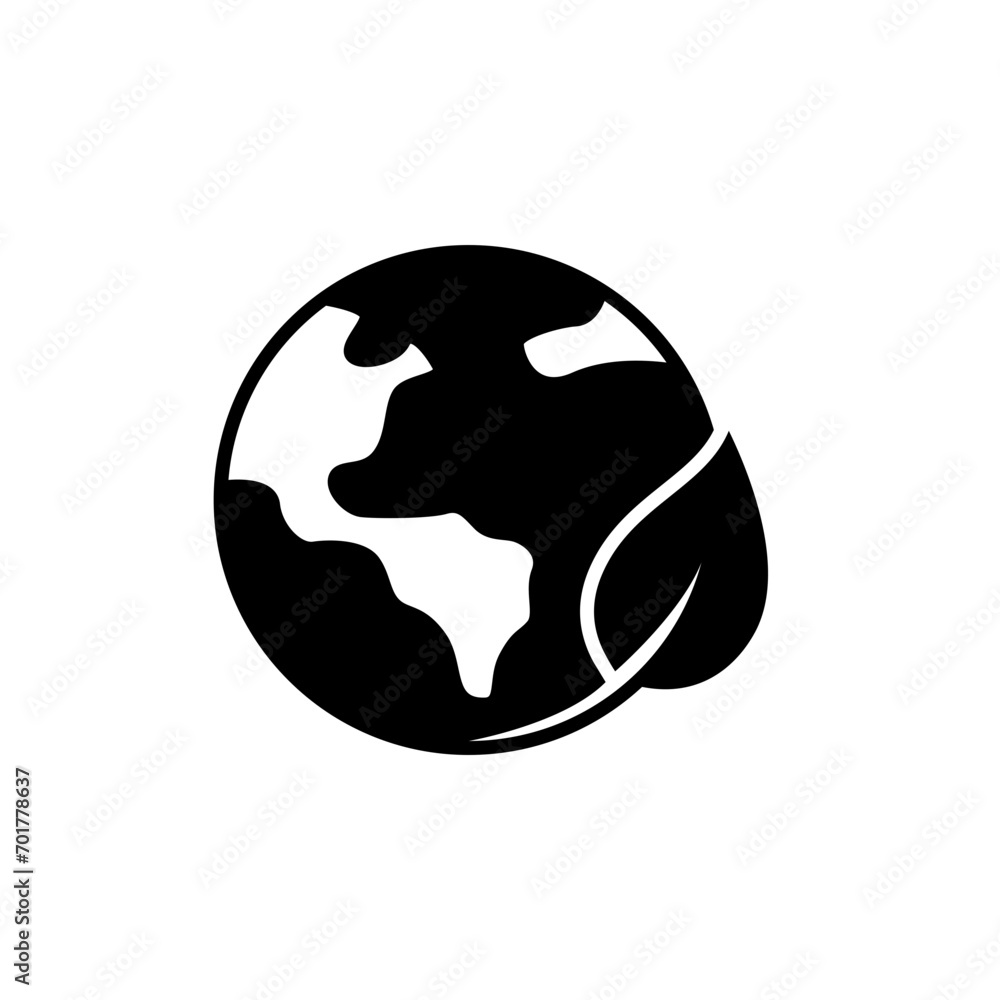 Green earth planet icon. Simple solid style. World ecology, globe with leafs, eco environment logo, save nature concept. Black silhouette, glyph symbol. Vector illustration isolated. Green earth planet icon. Simple solid style. World ecology, globe with leafs, eco environment logo, save nature concept. Black silhouette, glyph symbol. Vector illustration isolated.