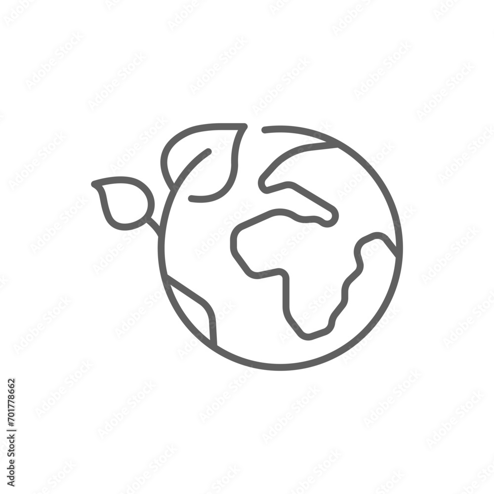 Green earth planet icon. Simple outline style. World ecology, globe with leafs, eco environment logo, save nature concept. Thin line symbol. Vector illustration isolated. Editable stroke. Green earth planet icon. Simple outline style. World ecology, globe with leafs, eco environment logo, save nature concept. Thin line symbol. Vector illustration isolated. Editable stroke.