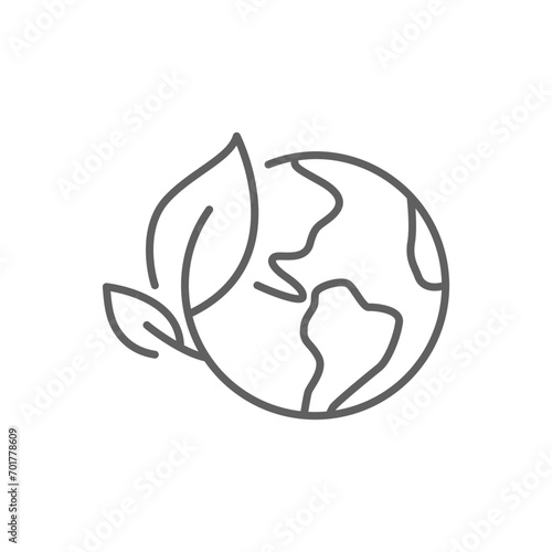 Green earth planet icon. Simple outline style. World ecology, globe with leafs, eco environment logo, save nature concept. Thin line symbol. Vector illustration isolated. Editable stroke.