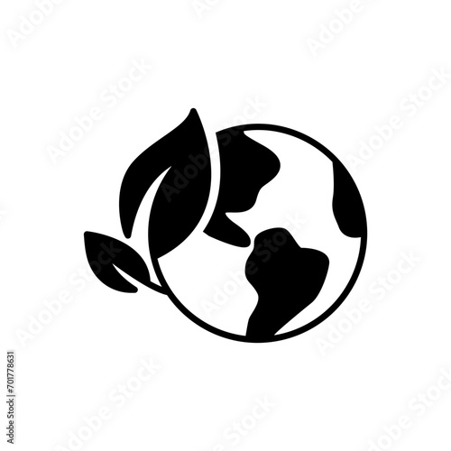 Green earth planet icon. Simple solid style. World ecology, globe with leafs, eco environment logo, save nature concept. Black silhouette, glyph symbol. Vector illustration isolated.