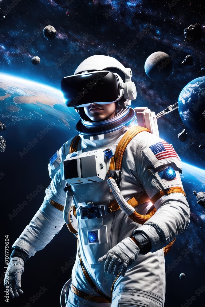 A guy in virtual reality glasses is watching watching space A guy in virtual reality glasses is watching watching space