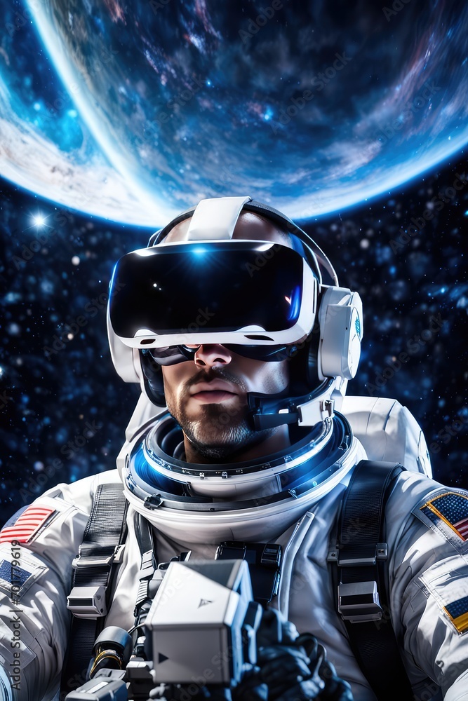 A guy in virtual reality glasses is watching watching space A guy in virtual reality glasses is watching watching space