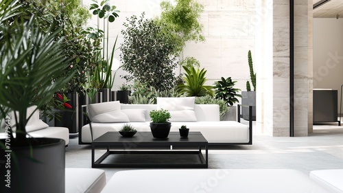 Chic Outdoor Lounge with Lush Greenery