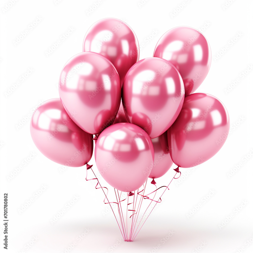 Pink color balloons bunch on white isolated background - ai generative