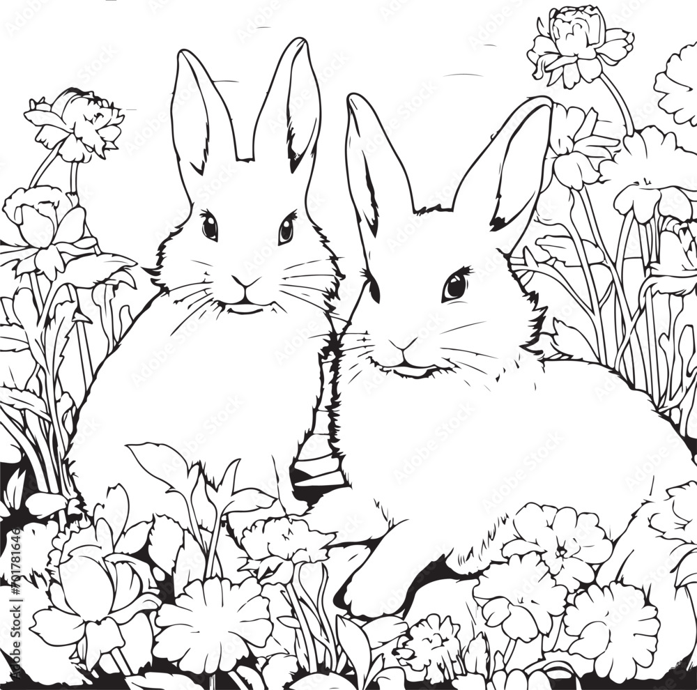 Playful bunnies coloring page
