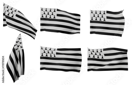 Large pictures of six different positions of the flag of Brittany