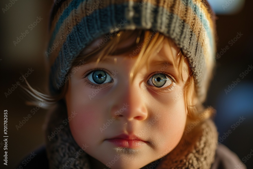 Innocent Radiance: Close-Up Portrait of a Child with Bright Eyes and Soft, Warm Lighting Innocent Radiance: Close-Up Portrait of a Child with Bright Eyes and Soft, Warm Lighting